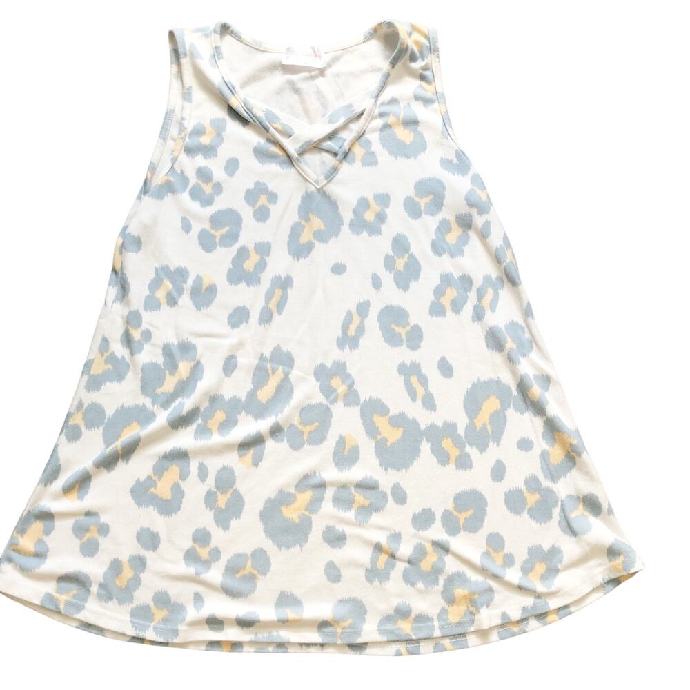 DD Designs Womens Small Blue Yellow Leopard Print V-Neck Sleeveless Tank Top